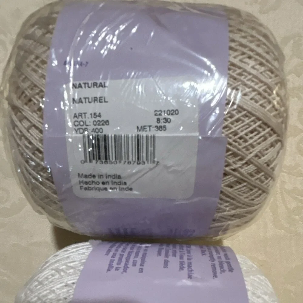 Lot of 2 Aunt Lydia's Classic Crochet Thread Size 10 Natural & White New Sealed